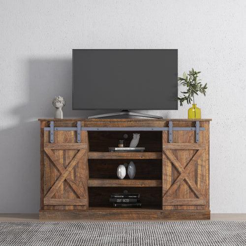 Farmhouse Sliding Barn Door TV Stand for TV up to 65 Inch Flat Screen Media Console Table Storage Cabinet Wood Entertainment Center Sturdy Ranch Rustic Style