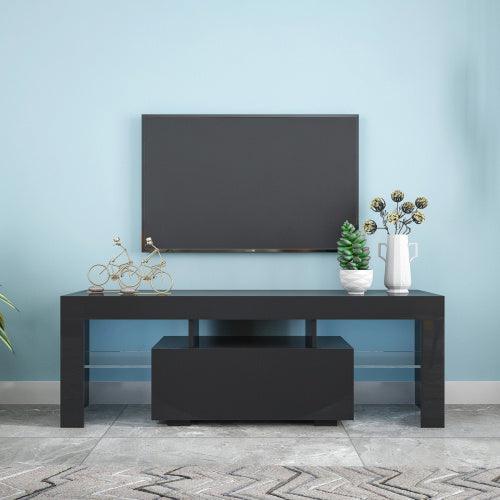 Black TV Stand with LED RGB Lights,Flat Screen TV Cabinet, Gaming Consoles - in Lounge Room, Living Room and Bedroom(Black) - DRE's Electronics and Fine Jewelry