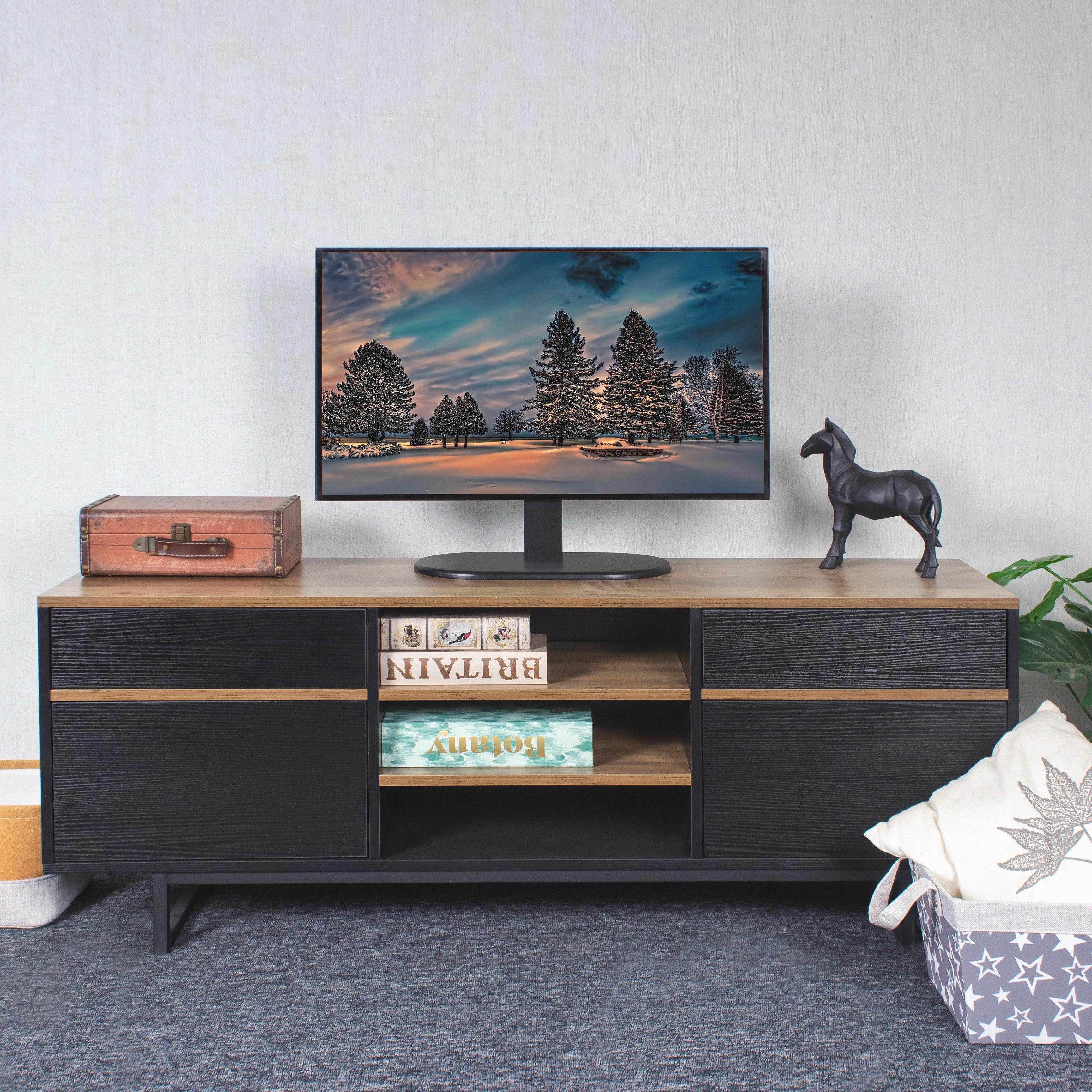 FAMIKITO TV Stand for TVs up to 60 inches, TV Cabinet with 2 Drawer, 2 Shelves,2 Cabinets for Living Room, Brown