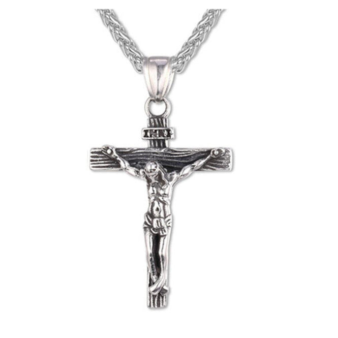 Men Chain Christian Jewelry Gifts Vintage Cross INRI Crucifix Jesus Piece Pendant & Necklace Gold Color Stainless Steel