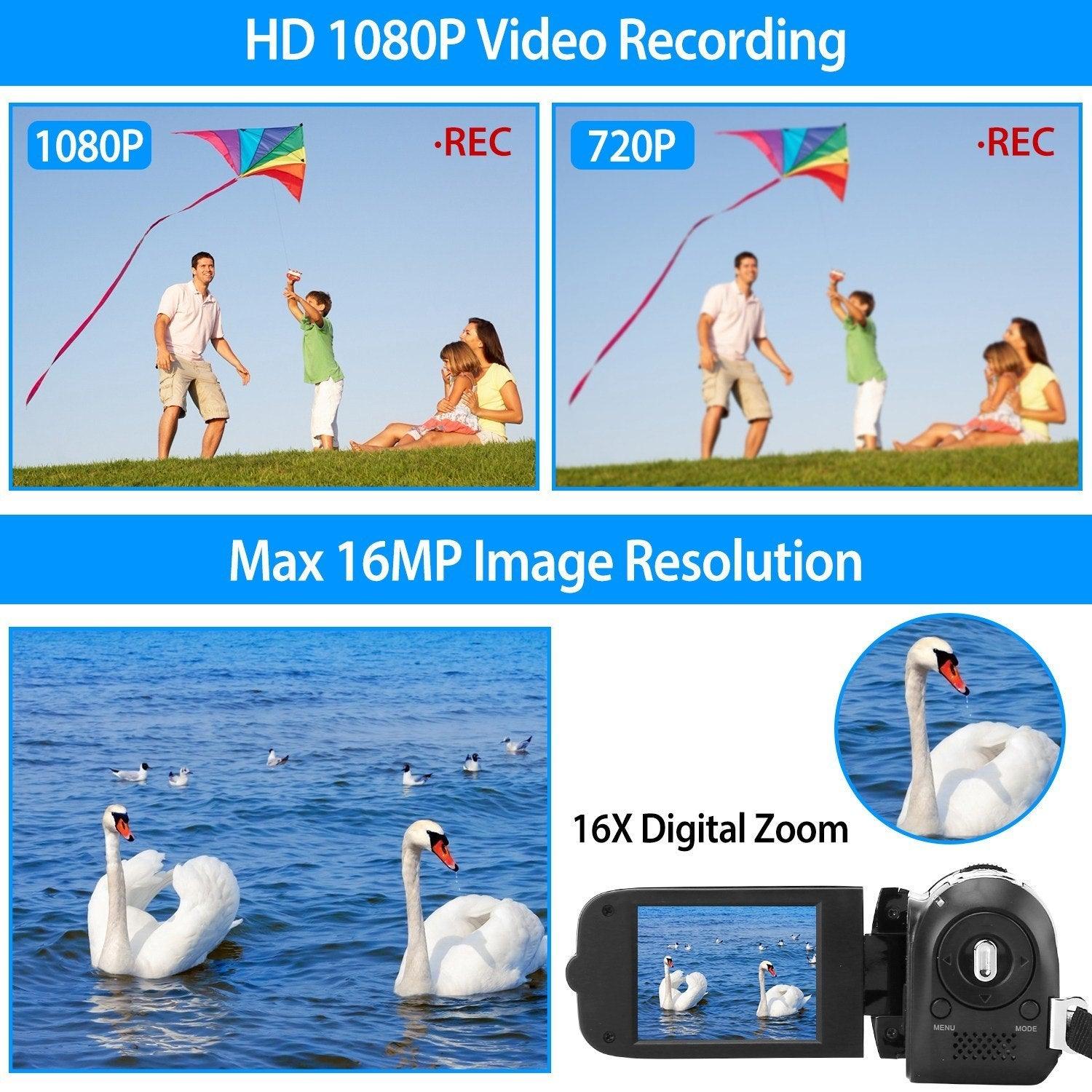 HD 1080P Digital Video Camcorder 2.7in 16X Zoom DV Camera 270° Rotation Rechargeable Kid Camera w/Fill Light Selfie - DRE's Electronics and Fine Jewelry