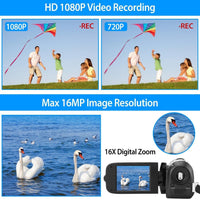 HD 1080P Digital Video Camcorder 2.7in 16X Zoom DV Camera 270° Rotation Rechargeable Kid Camera w/Fill Light Selfie - DRE's Electronics and Fine Jewelry