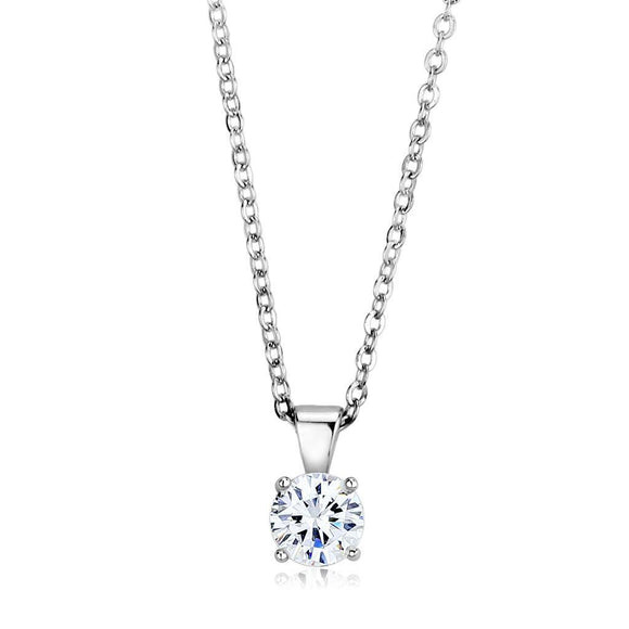 LO4129 - Rhodium Brass Chain Pendant with AAA Grade CZ in Clear