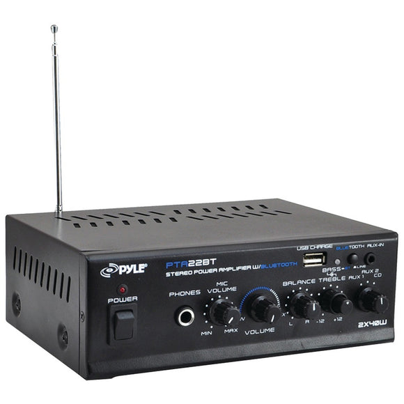 Pyle Pro PTA22BT 40-Watt x 2 Mini Blue Series Bluetooth Stereo Power Amp