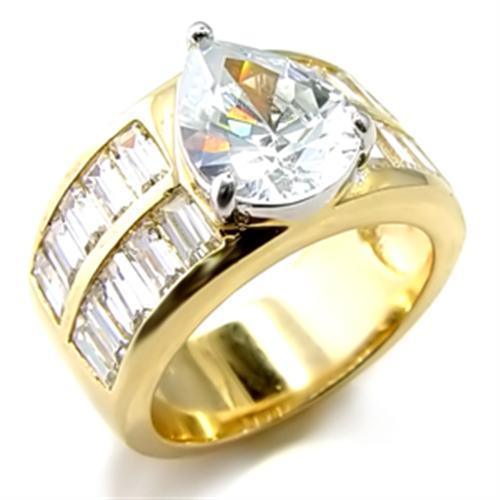 6X015 - Gold+Rhodium Brass Ring with AAA Grade CZ in Clear