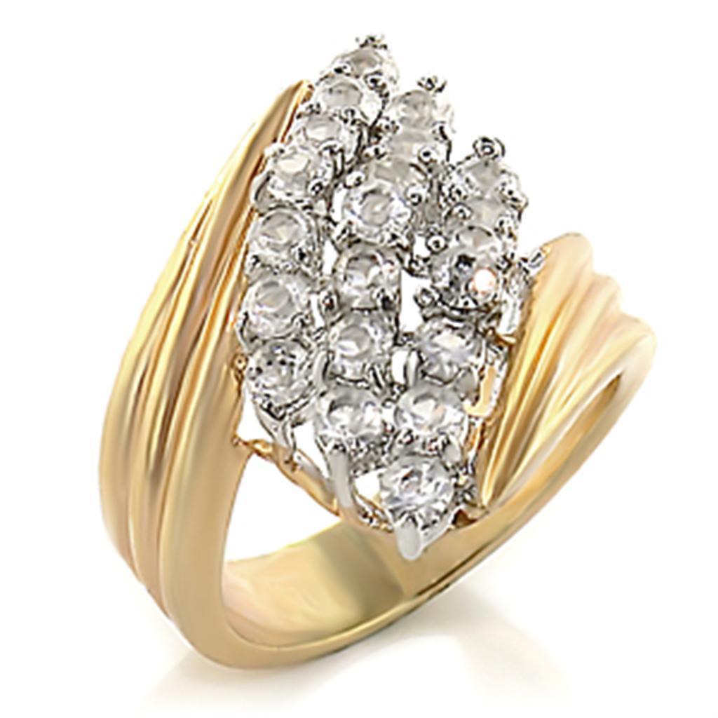 2W029 - Gold+Rhodium Brass Ring with AAA Grade CZ in Clear