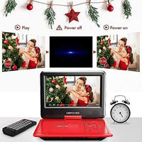 DBPOWER 11.5" Portable DVD Player;  5-Hour Built-in Rechargeable Battery;  9" Swivel Screen;  Support CD/DVD/SD Card/USB;  Remote Control;  1.8 Meter Car Charger;  Power Adaptor and Car Headrest (Red)