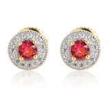 S925 Silver Whole Body Sterling Silver Earrings Round Micro-set Sapphire Ruby Men And Women