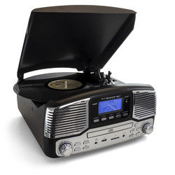 Trexonic Retro Wireless Bluetooth, Record and CD Player in Black