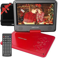 DBPOWER 11.5" Portable DVD Player;  5-Hour Built-in Rechargeable Battery;  9" Swivel Screen;  Support CD/DVD/SD Card/USB;  Remote Control;  1.8 Meter Car Charger;  Power Adaptor and Car Headrest (Red)