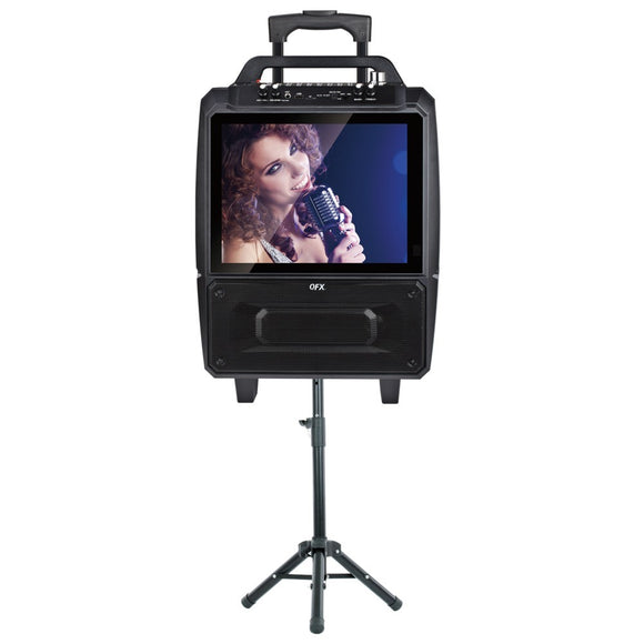 QFX KAR-812SM 2 x 5-Inch Portable Karaoke Speaker System with 14-Inch Screen