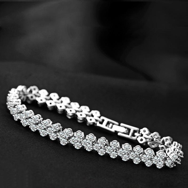 Crystal Zircon Roman Style Bracelets White Silver Plated CZ Classic Tennis Bracelet for Women