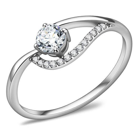 DA105 - High polished (no plating) Stainless Steel Ring with AAA Grade CZ in Clear