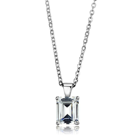 LOS896 - Rhodium 925 Sterling Silver Chain Pendant with AAA Grade CZ in Clear