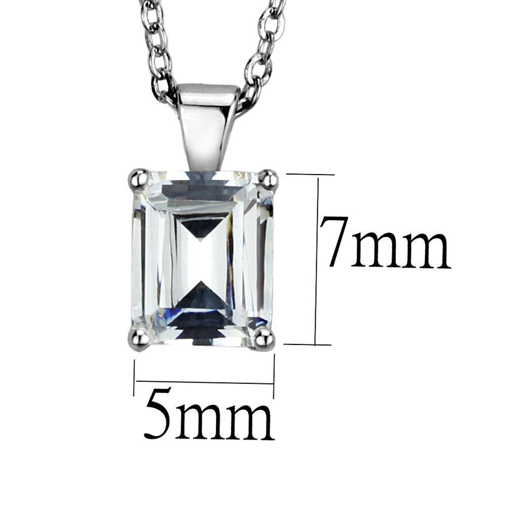 LOS896 - Rhodium 925 Sterling Silver Chain Pendant with AAA Grade CZ in Clear