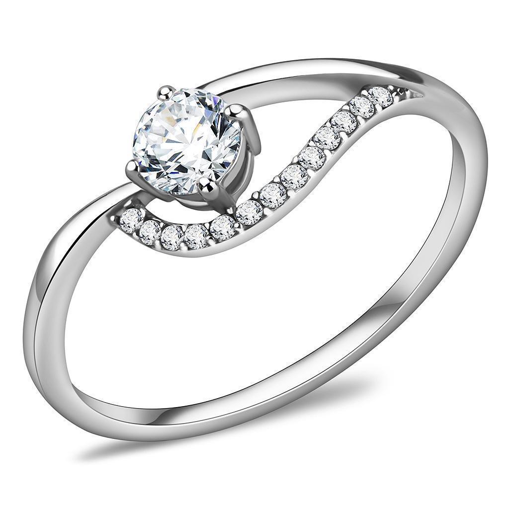 DA105 - High polished (no plating) Stainless Steel Ring with AAA Grade CZ in Clear - DRE's Electronics and Fine Jewelry