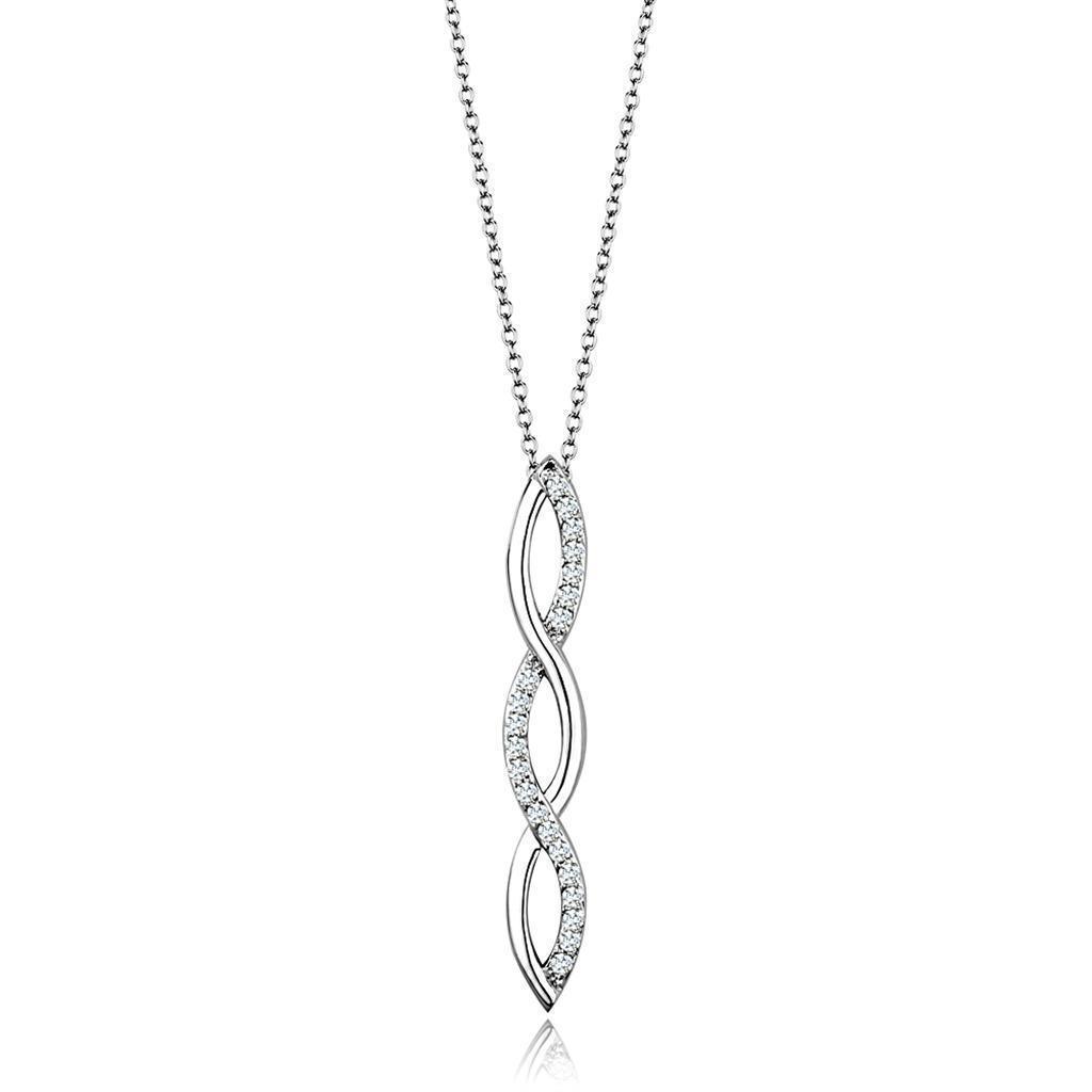 3W1039 - Rhodium Brass Chain Pendant with AAA Grade CZ in Clear