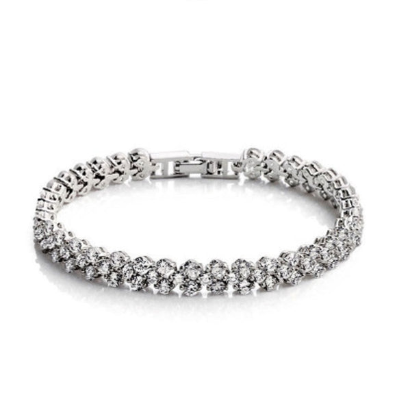 Crystal Zircon Roman Style Bracelets White Silver Plated CZ Classic Tennis Bracelet for Women