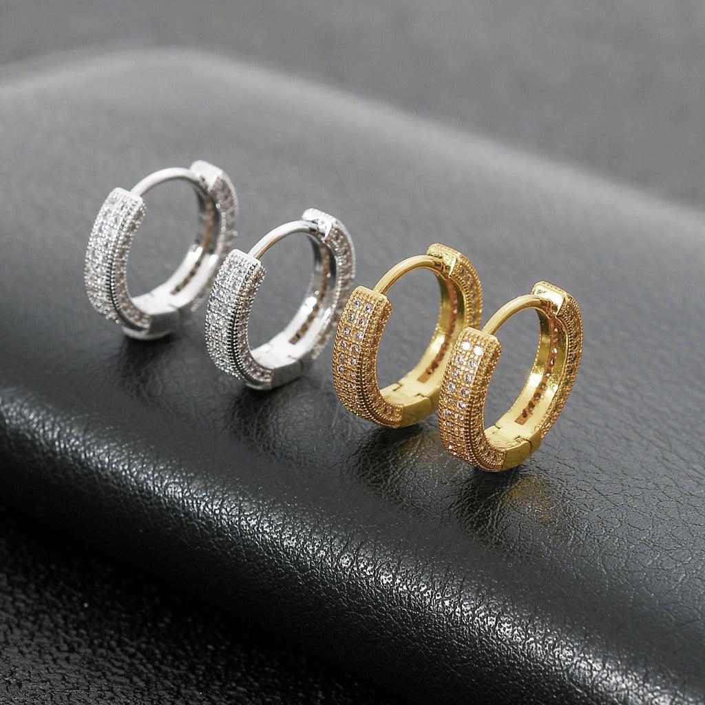 Hoop Earrings Micro Encrusted Zircon Stud Earrings Bling Hip Hop Earrings For Men And Women