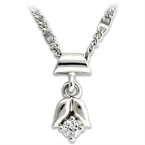 LO735 - Rhodium Brass Chain Pendant with AAA Grade CZ in Clear