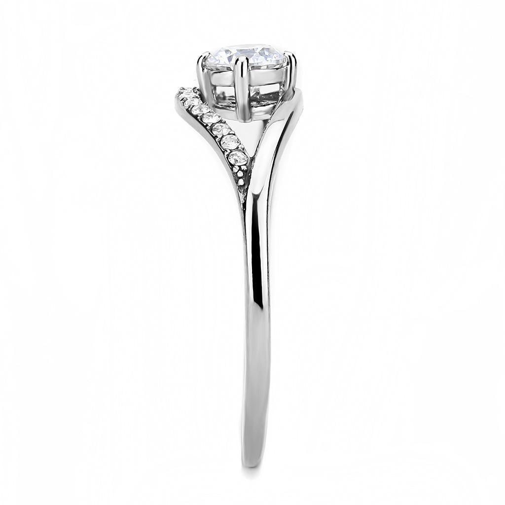 DA105 - High polished (no plating) Stainless Steel Ring with AAA Grade CZ in Clear - DRE's Electronics and Fine Jewelry