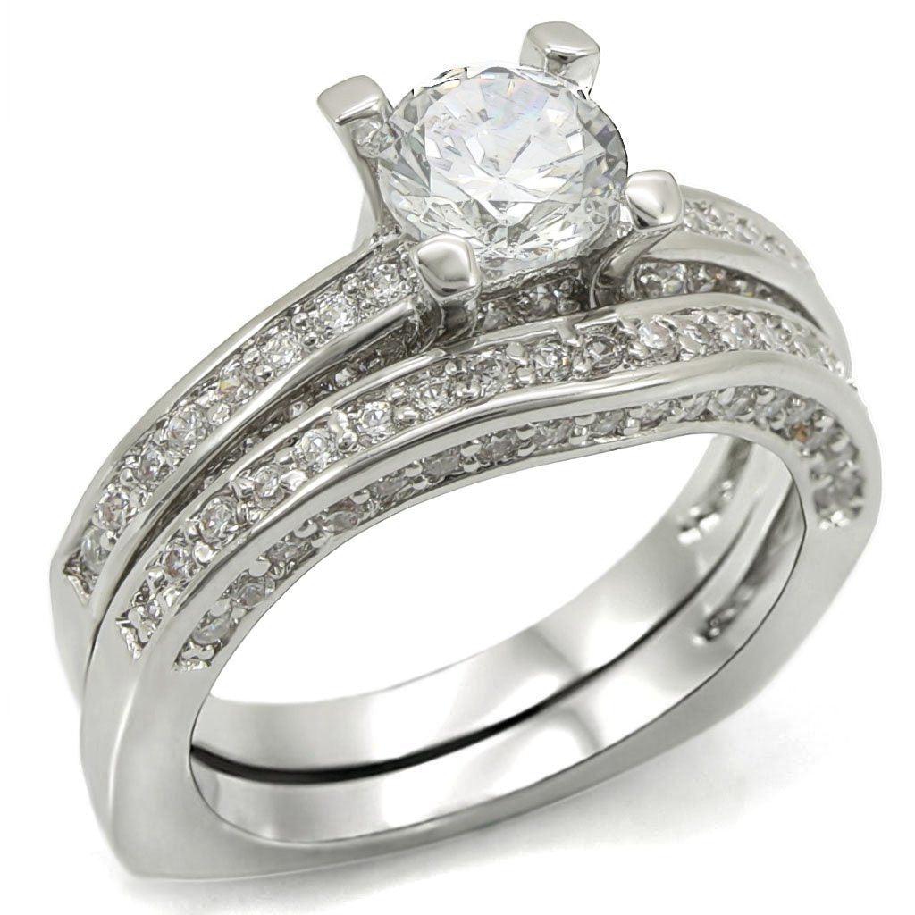 1W004 - Rhodium Brass Ring with AAA Grade CZ in Clear