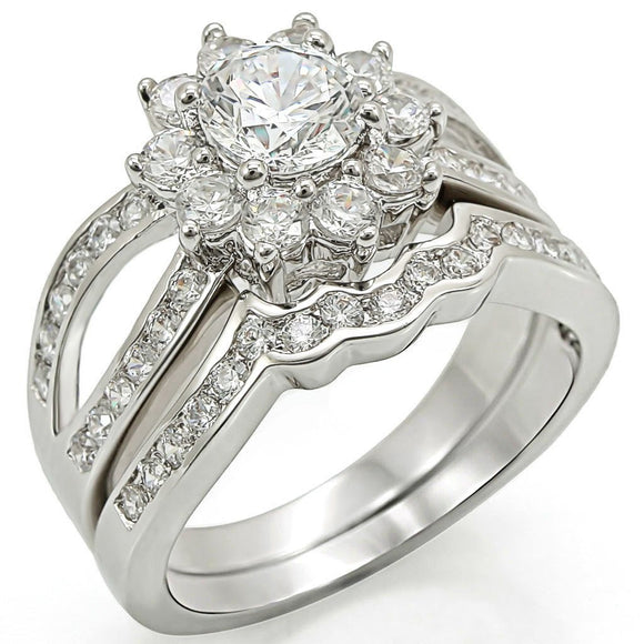 1W008 - Rhodium Brass Ring with AAA Grade CZ in Clear