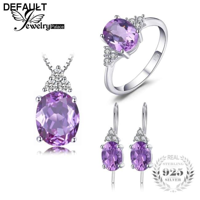 JewelryPalace Classic 7ct Created Alexandrite Ring Pendant Necklaces Drop Earrings Jewelry Sets 925 Sterling Silver Chain 45cm