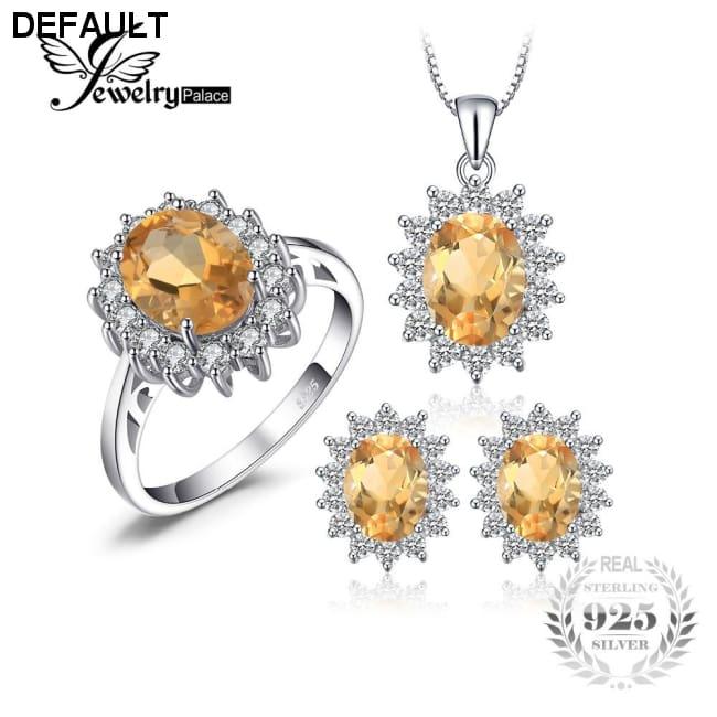 Jewelrypalace Diana Style Natural Citrine Ring Pendant Earring Jewelry Set Pure 925 Sterling Silver Fine Jewelry Set