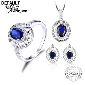 Jewelrypalace Oval  925 Sterling Silver Jewelry Set Blue Created Sapphire Ring Pendant Earring Clip Brand For Women Fine Jewelry - DRE's Electronics and Fine Jewelry: Online Shopping Mall