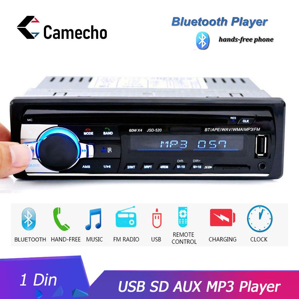 Camecho 12V Bluetooth Car Stereo FM Radio MP3 Audio Player Charger USB SD AUX Auto Electronics Subwoofer In-Dash 1 DIN Autoradio