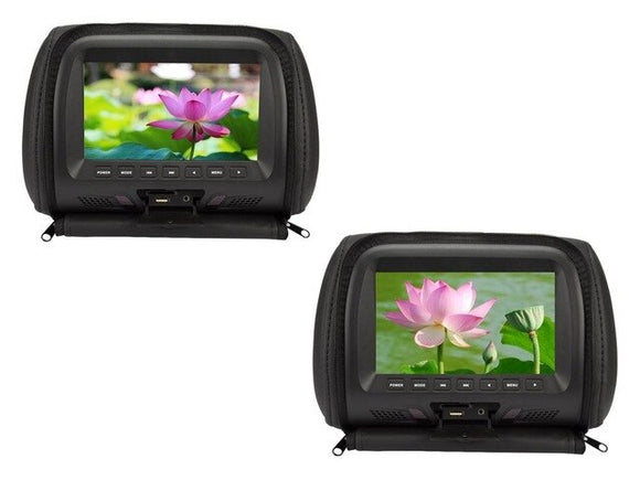 New One Pair 7 inches Car Headrest Monitor LED Screen with Zipper Video Music Multimedia USB SD Player MP4 MP5 SH7048-P5-Zip - CHINA / Black