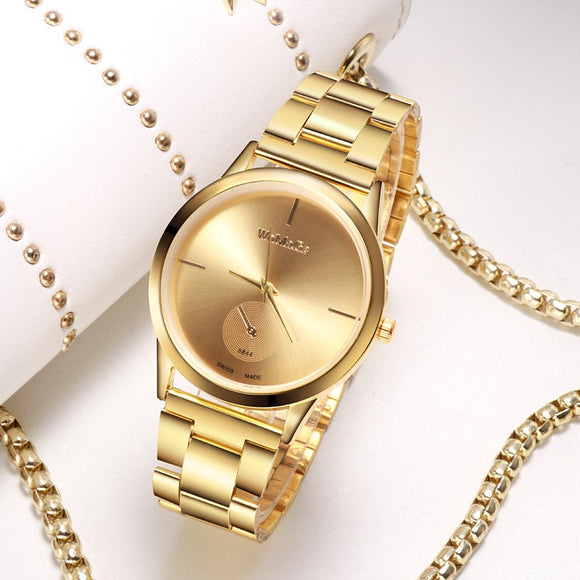 WoMaGe Women Watches Fashion Luxury Women Gold Watches Stainless Steel Quartz Watches Ladies Watches montre femme horloge dames