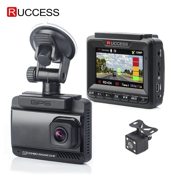 Ruccess 3 in 1 Car Radar Detector DVR Built-in GPS Speed Anti Dual Lens Full HD 1296P 170 Degree Video Recorder 1080P - Cameras