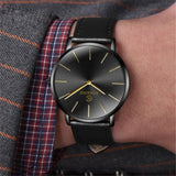 New Men’s Watch 6.5mm Ultra-thin KEMANQI Brand Watches Leather Simple Business Quartz Wristwatch Roman Masculine Male relojes - black - Men