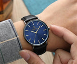 New Men’s Watch 6.5mm Ultra-thin KEMANQI Brand Watches Leather Simple Business Quartz Wristwatch Roman Masculine Male relojes - black blue -