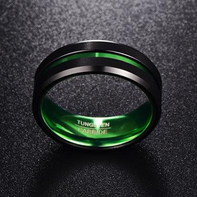 NUNCAD Men's Black Matte Finish Tungsten Carbide Ring Green Center Groove Polished Beveled Edges Comfort Fit Size 6-16  hot sell