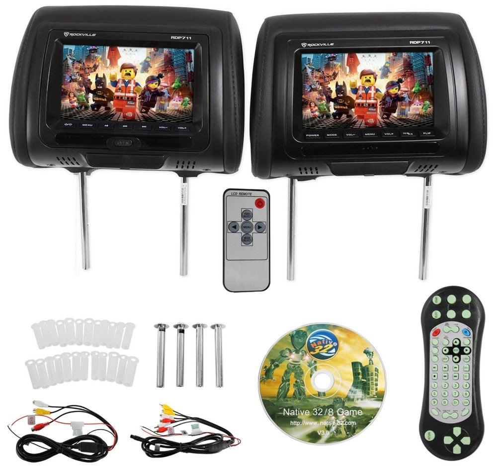 7 inches Black Car DVD/USB/HDMI Car Headrest Monitors with IR Transmitter Internal Speakers Video Games FM