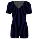 2020 Sexy Women Deep V-neck Bodycon Jumpsuit Romper Sleepwear Short Sleeve Striped Summer Jumpsuit Short Romper Bodysuit Leotard - DRE's Electronics and Fine Jewelry