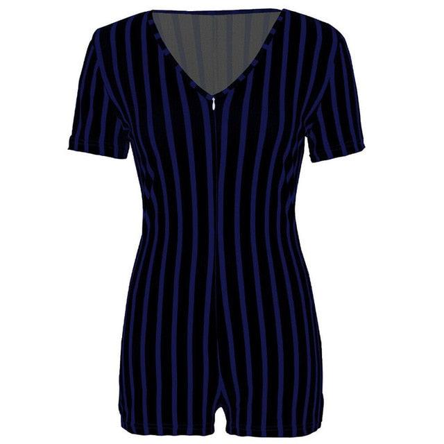 2020 Sexy Women Deep V-neck Bodycon Jumpsuit Romper Sleepwear Short Sleeve Striped Summer Jumpsuit Short Romper Bodysuit Leotard - DRE's Electronics and Fine Jewelry