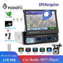 Podofo 1din Car Radio GPS Navigation 7 HD Retractable Screen MP5 Player Bluetooth Stereo Mirror Link Autoradio Rear View Camera - DVD 