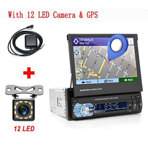 Podofo 1din Car Radio GPS Navigation 7 HD Retractable Screen MP5 Player Bluetooth Stereo Mirror Link Autoradio Rear View Camera - DVD 