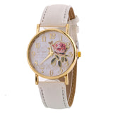 MINHIN New Arrival Rose Pattern Watches For Women Hot Selling PU Leather Wrist Gift Fashion Casual Students Watch - 9187 white