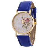 MINHIN New Arrival Rose Pattern Watches For Women Hot Selling PU Leather Wrist Gift Fashion Casual Students Watch - 9189 blue