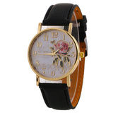 MINHIN New Arrival Rose Pattern Watches For Women Hot Selling PU Leather Wrist Gift Fashion Casual Students Watch - 9190 black