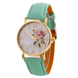 MINHIN New Arrival Rose Pattern Watches For Women Hot Selling PU Leather Wrist Gift Fashion Casual Students Watch