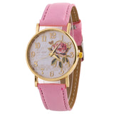 MINHIN New Arrival Rose Pattern Watches For Women Hot Selling PU Leather Wrist Gift Fashion Casual Students Watch - 9194 pink