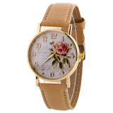MINHIN New Arrival Rose Pattern Watches For Women Hot Selling PU Leather Wrist Gift Fashion Casual Students Watch - 9195 beige