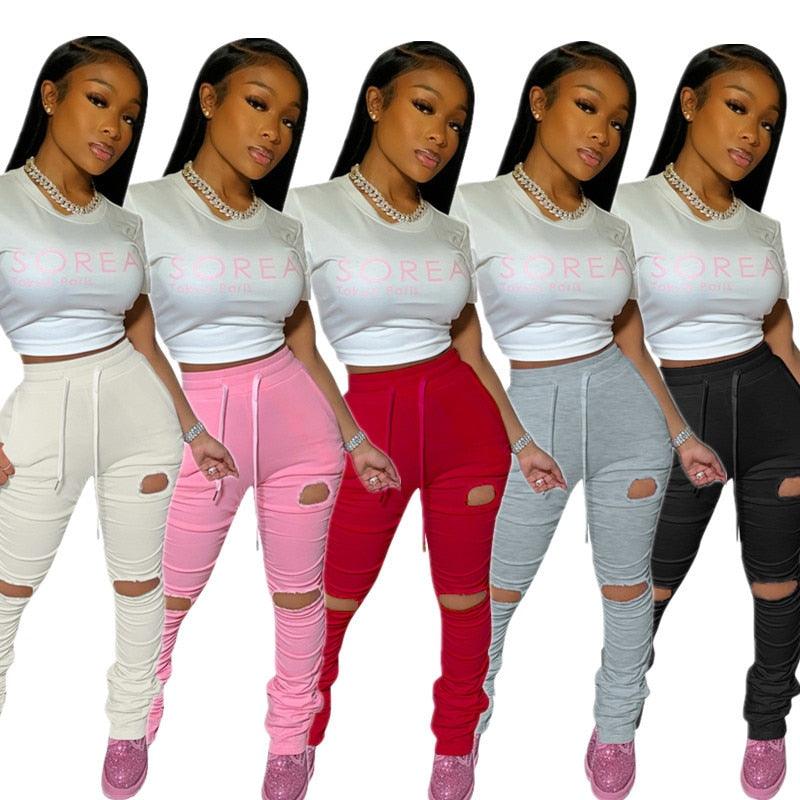 Sweatpants Women Flare Pants Ladies Stacked Joggers Pleated High Waist Trousers Split Bell Bottom Pencil Pants Female 2020