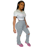 Sweatpants Women Flare Pants Ladies Stacked Joggers Pleated High Waist Trousers Split Bell Bottom Pencil Female 2020 - Gray / M